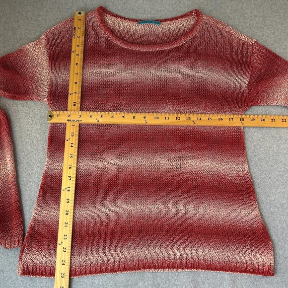 alice + olivia Ethan Knit Sweater Ombre Red White Stripe Xmas Sheer Size M / L ? - Picture 2 of 12